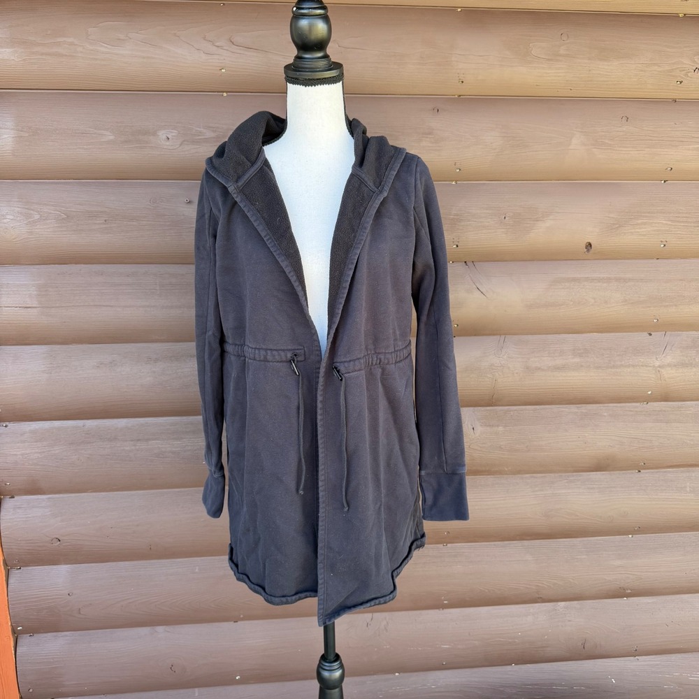 Beyond Yoga Hooded Cardigan Jacket Womens Small Black Fleece Lined Thumbholes